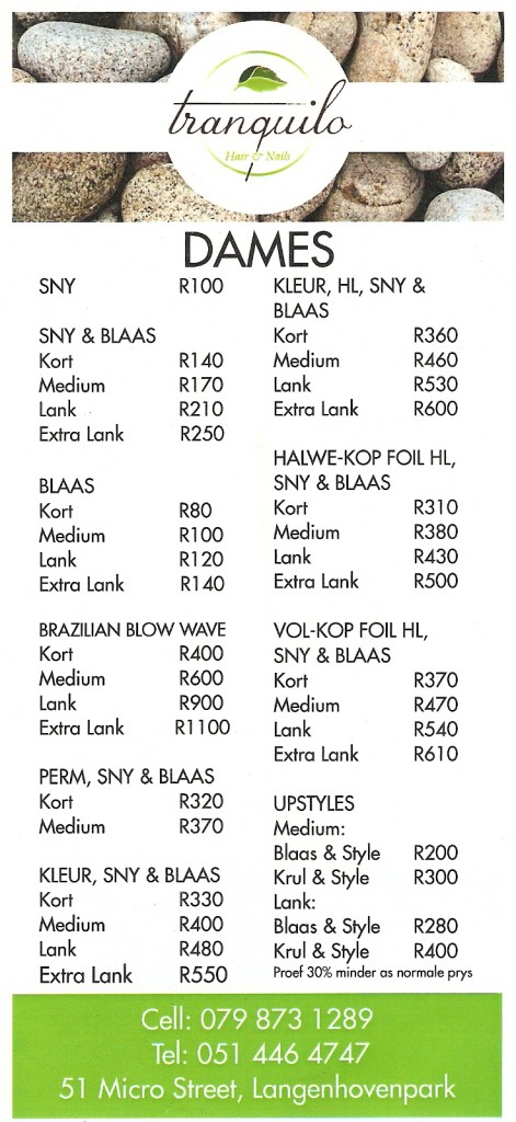 Tranquilo prices